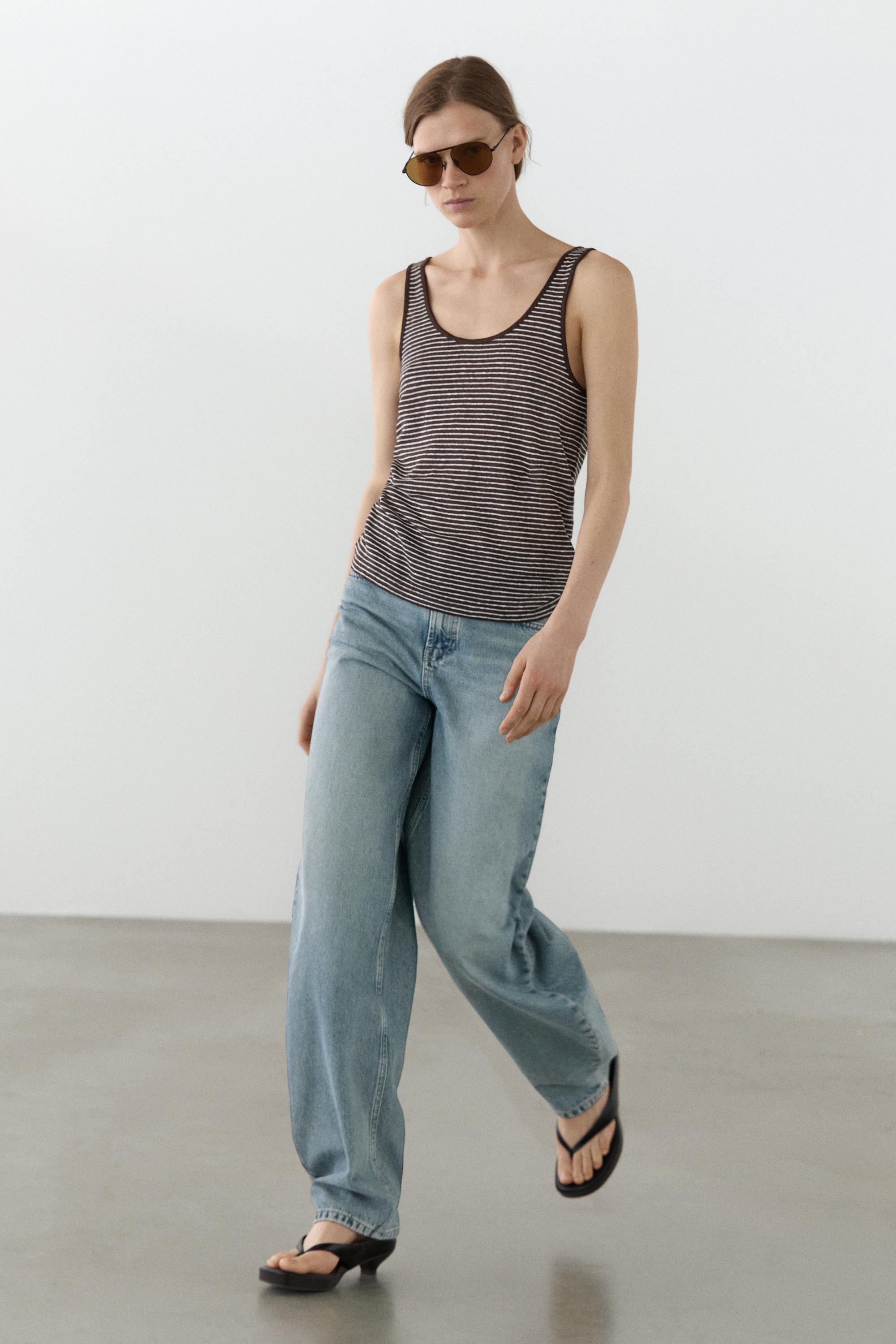 Striped strappy linen top